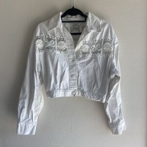 Vintage Opal By Lorraine Wardy White Denim Jacket Women's Medium Crop Western
